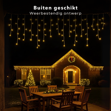 Cheqo® IJspegel Verlichting - IJspegelverlichting Buiten - Kerstverlichting Buiten - Extra Warm Wit - 160 LED’s - Koppelbare Verlichting - IP44 Beschermwaarde - Groen Snoer - Verlengset - Binnen En Buiten Geschikt - Lichtgordijn - 31V Koppelbaar