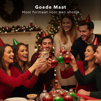 Cheqo® Vulbare Kerstballen - Shotglaasjes Kerst - Drankballen Shotglaasjes - Borrelballen - Kerstversiering - Kerst Decoratie - Party Kerstdecoratie - 100 ml Inhoud - Shotjesballen - Kerstcadeau - Feestelijke Kerstballen