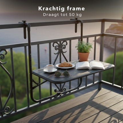 Cheqo® Balkontafel - Hangtafel Balkon - Balkontafel Hangend - Inklapbare Balkontafel - Balkontafel Verstelbaar - Zwarte Balkontafel