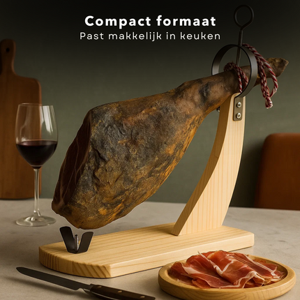Cheqo® Spaanse Hamhouder - Geschikt voor 4 tot 9 KG - Grenen Hout en Metaal - Spaanse Ham Accessoires - Serrano Hamhouder - Hamhouder voor Keuken - Hamhouder voor Vlees - Hamhouder voor Paleta Curada