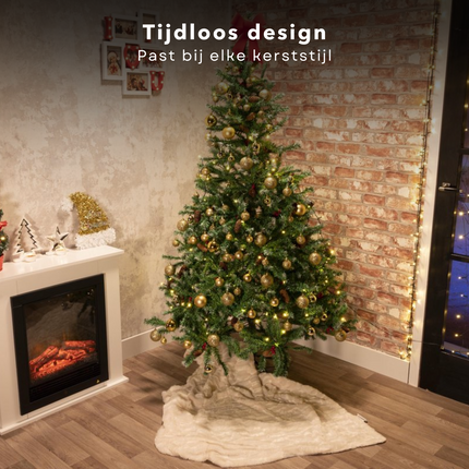 Cheqo® Kunstkerstboom 210 cm - Kerstboom met Sneeuw & Dennenappels - Metalen Voet - 1024 Toppen