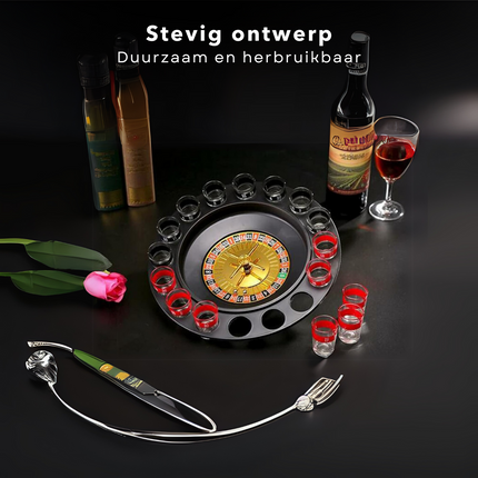 Cheqo® Drinkspel Roulette - 16 Shotglazen Set - Drankspel - Drankspelletje - Feestspel Accessoires - Diameter 30 cm