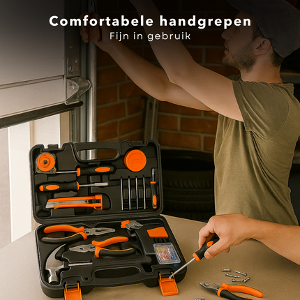 Cheqo® Gereedschapset Voor Beginners - 45-Delige Gereedschapset - Klauwhamer - Schroevendraaiers - Tangen - Imbussleutels - Multi-Schroevendraaiers - Afbreekmes - Rolbandmaat - Isolatietape - Spanningzoeker - Kunststof Opbergkoffer