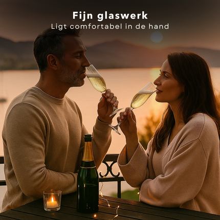Cheqo® Champagneglazenset - Set Van 2 - 250 Ml Inhoud - Trendy Design - Glaasje Bubbels - Elegant Design - Champagneflûtes - Glazen Voor Champagne - Stijlvolle Glazen - Luxe Uitstraling - Glazen Voor Cava - Champagneglazen