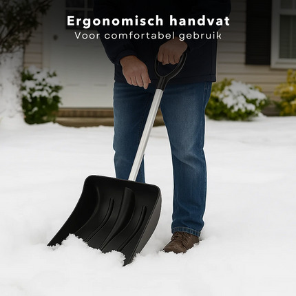 Cheqo® Compacte Sneeuwschep - Kunststof Sneeuwschep - Auto Noodschep - Verchroomde Metalen Steel - Springveersluiting - Gemakkelijk Mee Te Nemen - Sneeuwschuiver - Stevige Steel - Auto Accessoires Winter - Sneeuwruimen