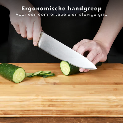 Cheqo® Roestvrijstalen Keukenmessen Set - Koksmes en Utility Mes - Ergonomische Handgreep - Chefmessen - Messenset voor Keuken - Koksmessen Set