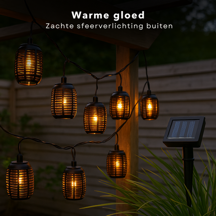 Cheqo® Solar LED Lichtslang - Lichtsnoer -  Tuinverlichting op Zonneenergie - Buitenverlichting Lichtslinger - Tuinverlichting Solar - Sfeerverlichting Buiten - Waterbestendig - Zwart Kunststof