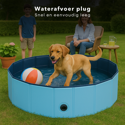 Cheqo® Honden Zwembad - Hondenzwembad Opvouwbaar - Opzetzwembad Huisdier - Hondenbad - Dierenbad - Bad Voor Middelgrote Honden - Blauw