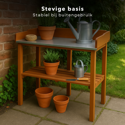 Cheqo® XL Oppottafel Hout - Tuinwerktafel - Plantentafel - Werktafel - Oppot Tafel met Verzinkt Werkblad - Werkbank Voor Tuin en Balkon