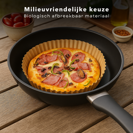 Cheqo® Airfryer Bakpapier - Wegwerpbakjes - 50 Stuks - Rond Bakpapier - Ø20 cm - Airfryer Accessoires - Heteluchtfriteuse - Geschikt Voor Airfryer - Wegwerp Bakpapier - Luchtfriteuse Bakpapier - Airfryer Wegwerp