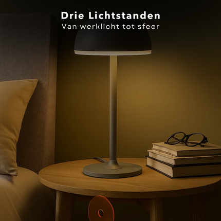 Cheqo® Luxe Metalen Tafellamp - Usb-C Oplaadbaar - Grijze Lamp - Dimbare LED - 3 Kleur Modes - LED Warm Wit - Oplaadbare Batterij - Tafel Lamp - Nachtlamp