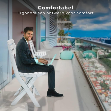 Cheqo® Set van 4 Inklapbare Tuinstoelen - Lichtgewicht Tuinstoelen voor Buiten - Comfortabele Tuinstoelen - Max Belasting 120 kg - Praktische Tuinstoelen Set - Tuinstoel Set - Wit