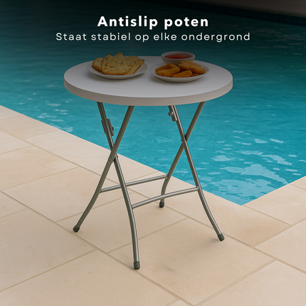 Cheqo® Opvouwbare Bartafel Ø80x110 cm – Ronde Statafel Wit – Inklapbare Partytafel – Kunststof Tafelblad – Stalen Frame – Anti-Slip Poten – Weerbestendig – Klaptafel voor Binnen & Buiten – Draagvermogen 50 kg – Tuinfeest & Evenement