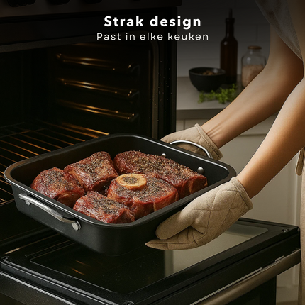 Cheqo® Metalen Ovenschaal - Anti-Aanbaklaag - Rechthoekige Schaal - Braadschaal Met Handvatten - Lasagnepan - Groenteschotel Ovenschaal - Kip Bakken Ovenschaal - Niet Vaatwasmachinebestendig - Handwas Aanbevolen