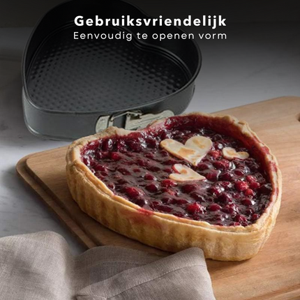 Cheqo® Springvorm Set 3-Delig - Ovenbestendig - Hartvormig en Ronde Bakvormen - Bakvorm set - Springvorm - Cakevorm - Bakvormen - Hartjes Taartvorm - Zwart