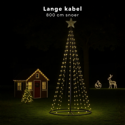 Cheqo® Kerstboom Vlaggenmast - LED Kerstboom voor Buiten  - Vlaggenmast Verlichting - Warm Wit Licht - Buiten Kerstboom - Zwart Frame - Afstandsbediening - 210 cm Hoogte - IP44 Adapter - Geschikt Voor Buiten