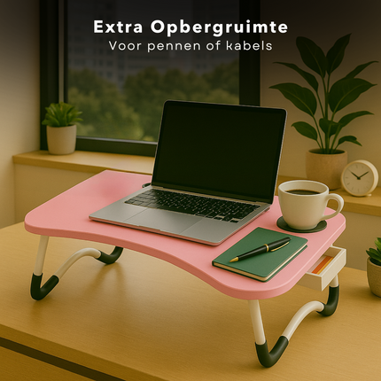 Cheqo® Opklapbare Laptoptafel - Ontbijt op Bed Tafel - Bedtafel met Tablethouder - Bank Tafeltje - Ontbijttafeltje - Banktafel - Roze
