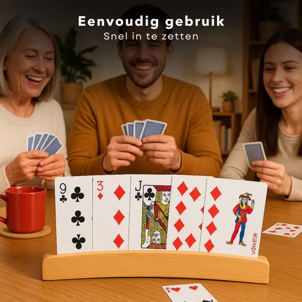 Cheqo® Houten Kaartenhouder - Spelkaarten Houder - Kaarten Overzichtelijk - Handen Vrij Tijdens Spel - Houten Spelaccessoire - Kaartenhouder Voor Tafel - Kaartenhouder Voor Bordspellen - Kaartenhouder Met Sleuf
