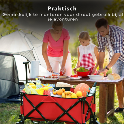 Cheqo® Robuuste Bolderkar - Opvouwbaar en Uitklapbaar - Hoge Draagcapaciteit - Voor Boodschappen & Vervoer - 90x49x58 cm - Rood - Stevig Frame - 70 KG Draagkracht - Bolderwagen - Boodschappentrolley - Draaibare Wielen Bolderkarren