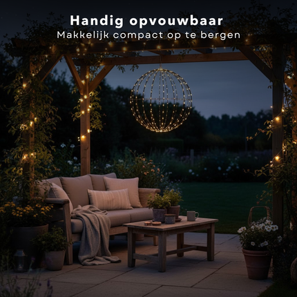 Cheqo® Lichtbol Kerstverlichting - Kerstbal LED - Extra Warm Wit - Met Timer - 50 cm Diameter - Binnen En Buiten - IP44 - Zwart Metaal - Kerstfiguur - Kerstdecoratie - Kerstlampjes - LED Bal - Lichtgevende Kerstbal