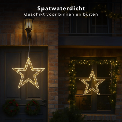 Cheqo® LED Kerstster - Kerstverlichting - Warm Wit Licht - Kerst Ster - LED Ster - IP44 - Timerfunctie Verlichting - Raamdecoratie Ster - Tuinverlichting Ster - 1200 LED-Lampjes - Witte Metalen Ster - Kerstlampjes Buiten - Kerstfiguur