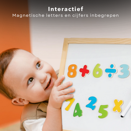 Cheqo® Dubbelzijdig Schoolbord met Houten Stand - Krijt- en Magnetisch Tekenbordje met Accessoires - 22.5x22.5 cm - Tekenbord - Krijtbord - Whiteboard