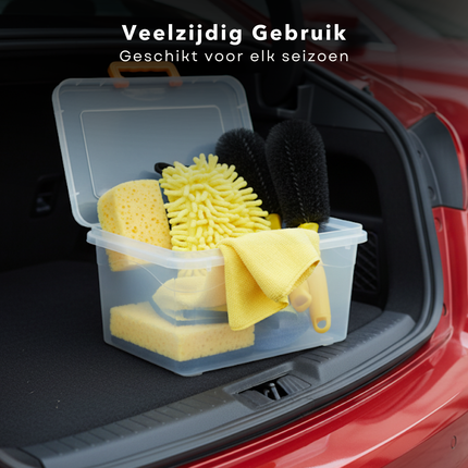 Cheqo® Auto Schoonmaakset - Car Cleaning Set - Velgenborstel - Schoonmaakdoeken - 2-In-1 Spons - Insectenspons - Auto Interieur Reiniging - Auto Exterieur Reiniging - Opbergbox Auto - Auto Poets Set - Auto Wassen - Auto Detailing