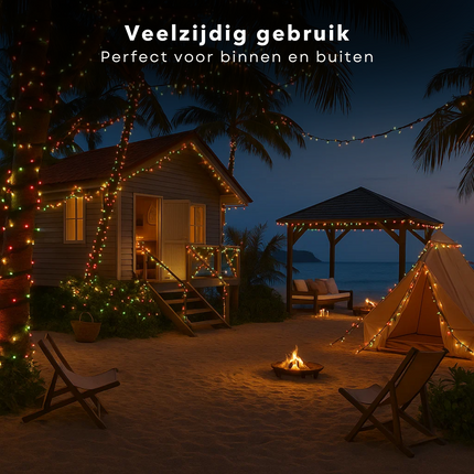 Cheqo® LED Kerstverlichting - Kerstlampjes - Kerstboomverlichting 40 LED - 3 Meter Snoer - Multicolor Verlichting - Binnen en Buiten - 8 Lichtfuncties - Multicolor - IP44 Adapter - Geheugenfunctie - Timer 8 Uur aan - Groen Snoer