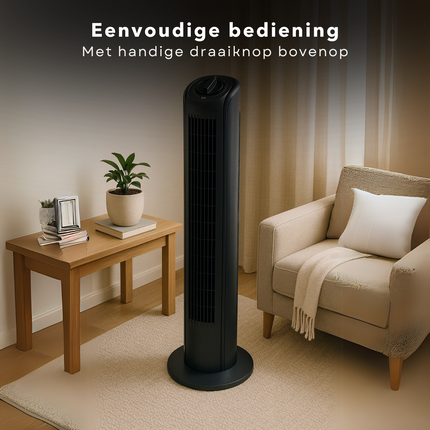 Cheqo® Torenventilator Zwart - Energiezuinig - Staande Ventilator 81 cm - Voor Slaapkamer - Fan - Airco Alternatief - Vloerventilator