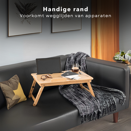 Cheqo® Bamboe Laptoptafel - Ontbijt op Bed - Bedtafel - Laptopstandaard - Laptop Tafel - Verstelbaar & Ergonomisch - Ideaal voor Bed & Bank - Opvouwbaar Design