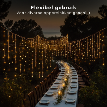 Cheqo® Ijspegel Verlichting - Ijspegelverlichting 180 LED Lampjes - Kerstverlichting Warm Wit Licht - Lichtfuncties met Timer - Transparant Snoer - 6 Meter Breed - 3 Meter Aanloopsnoer - Binnen en Buiten Gebruik - IP44 Adapter - 8 Lichtfuncties