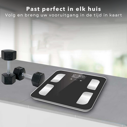 Cheqo® Smart Scale - Personenweegschaal - BMI, BMR, Vetpercentage, Watergehalte - 200kg Capaciteit - 8 Geheugenplaatsen - Automatische aan-/uitschakeling - 34.5x32.5x4cm - Lichaamsanalyse - Lange Levensduur Personenweegschaal
