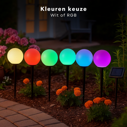 Cheqo® Solar Tuinverlichting - Buitenverlichting Op Zonne-Energie - Sfeerverlichting Tuin - Rgb-Verlichting - Warm Wit Licht - Automatische Inschakeling - Weerbestendig Materiaal - Grondverlichting - Zonnepaneel Inbegrepen - Set Van 5 Lampen