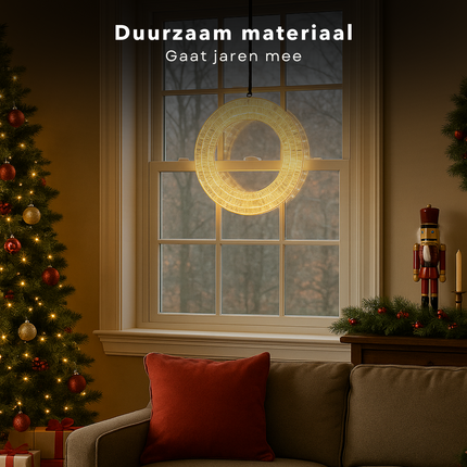 Cheqo® Verlichte Kerstkrans - LED Kerstkrans - Kerstkrans Met Verlichting - Warm Wit LED - Binnen En Buiten - Deurkrans Met LED - Kerstdecoratie - Sfeervol Licht - Energiezuinig - Timerfunctie - 480 LED-Lampjes - 38 Cm Diameter