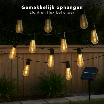 Cheqo® Solar Lichtsnoer op Zonne-Energie - Tuinverlichting op Zonneenergie - Vintage LED Tuin Lampen - Lichtslinger voor Tuin en Balkon