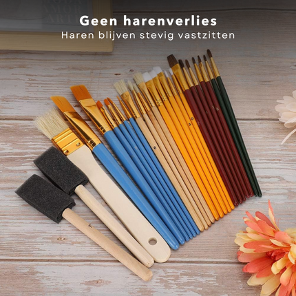 Cheqo® Verfkwasten Set 25 Stuks - Kwastenset - Schilderen - Houten Handvat - Voor Acrylverf en Olieverf - Kunstschilders Kwasten