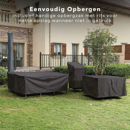 Cheqo® Waterdichte Afdekhoes voor Tuintafel - Zware Kwaliteit - Tafel Beschermhoes - 200 x 95 x H60 cm  - Incl. Opbergzak - UV Bescherming - PVC Coating - 600D Polyester - Hoge Kwaliteit - Tafelhoes Vierkant - Tuinsethoes - Tuinmeubelhoes tuinmeubelhoezen