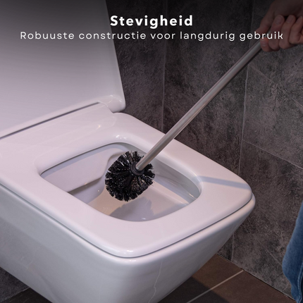 Cheqo® Roestvrijstalen Toiletborstel Met Houder - Stijlvolle Badkamer WC Borstel - 35 cm Hoog - Duurzaam RVS - Elegante Toiletborstelhouder - Toilet Borstel Houder