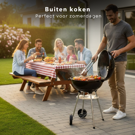 Cheqo® Houtskoolbarbecue - Houtskool Bbq - Kogelbarbecue - Barbecue Op Wielen - Kogelbarbecue Met Deksel - Houtskoolbarbecue Met Deksel - Houtskoolgrill - Tuinbarbecue - Buiten Barbecue - Zwarte Houtskoolbarbecue