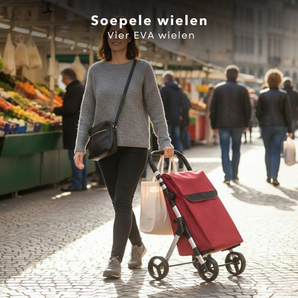 Cheqo® Boodschappentrolley - Boodschappentrolley 4 Wielen - Boodschappentrolley Opvouwbaar - Boodschappenkar - Boodschappenkar 4 Wielen - Boodschappenwagen - Winkelwagen Trolley - Shopping Trolley - Boodschappentrolley Rood