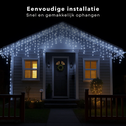 Cheqo® Ijspegel Verlichting - Kerstverlichting Buiten - Lichtnet - Ijspegelverlichting 360 LED - Wit Licht - Koelwit - Transparant Snoer - 12 Meter Lengte - IP44 Adapter - Geschikt voor Buiten - met Timer - 8 Lichtfuncties met Geheugen