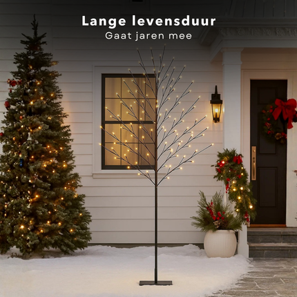 Cheqo® Verlichte Boom - LED Kerstboom- Warm Witte LED Lampjes - Kerstdecoratie Buiten - LED Boom - Spatwaterdicht - Buitenverlichting - Kerstverlichting Met Adapter - 248 LED Lampjes - IP44 - 200cm