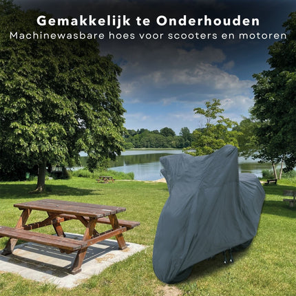 Cheqo® Scooterhoes Maat XL - Vochtwerend en Winddicht - Beschermhoes voor Brommer - Motorhoes van Polyester - Scooterhoes - Brommerhoes - Waterdicht - Voor Binnen en Buiten - Geschikt voor Windscherm - 100% Polyester - 246 x 105 x 127 cm hoezen