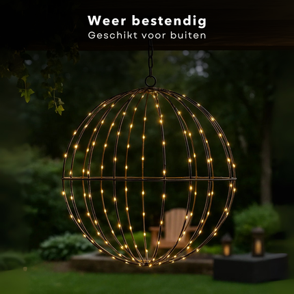 Cheqo® Lichtbol Metaal - Kerstverlichting Met Timer - Extra Warm Wit - 240 LED Kerstbal - Kerstfiguur - Zwart Metalen Frame - Geschikt Voor Binnen En Buiten - Opvouwbaar Ontwerp - IP44 Adapter - Automatische Timer - Kerstdecoratie