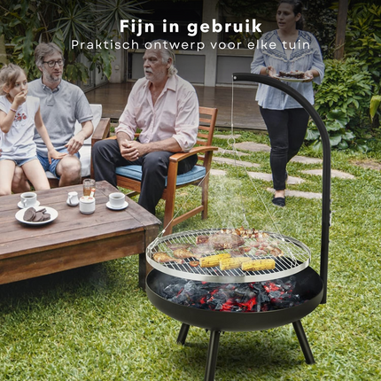 Cheqo® Verstelbare Barbecue Met Grillrooster en Ketting - Ø55Cm - Hoogte 100Cm - BBQ - Vuurschaal - Houtskool BBQ