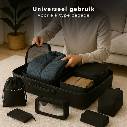 Cheqo® Packing Cubes - Koffer Organizer Set - Reisorganizers - Set Van 8 - Licht Van Gewicht - Polyester Materiaal - Schoenentas - Toilettas - Verschillende Maten Reistasjes - Bagage Organizers - Travel Cubes - Reis Accessoires