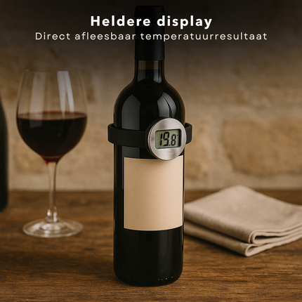 Cheqo® Wijnthermometer RVS - Wijn Thermometer Digitaal - Digitale Wijn Temperatuurmeter - Voor Alle Wijnflessen