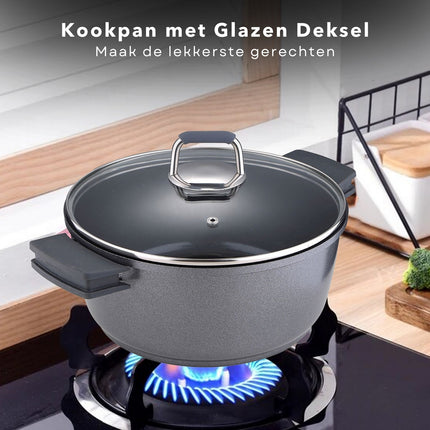 Cheqo® Titanium Kookpan - 20cm - 1.8 liter - Inductie Geschikt - Krasbestendig - Glazen Deksel 