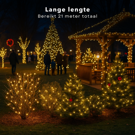 Cheqo® LED Verlichting - 240 LED Lampjes - Warm Wit - Lichtfuncties - Timer Functie - 18 Meter Lichtsnoer - Kerstboomverlichting Transparant Snoer - Binnen En Buiten - IP44 Adapter - Kerstverlichting - Lichtslinger - Sfeerverlichting - Kerstlampjes