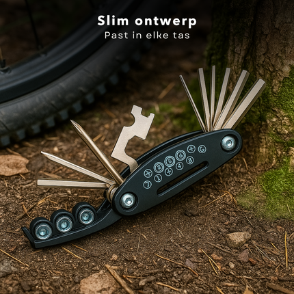 Cheqo® Fietsgereedschapset 14-Delig - Fietsgereedschap - Fietsmateriaal - Toolset - Gereedschapset - Reparatieset Fiets - Compacte Reparatieset met Mini Fietspomp - Inclusief Opbergtas